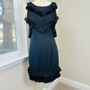 Vintage Mara Hoffman Mini Dress Women's 4 Black Fringe Braided Open Back Chic